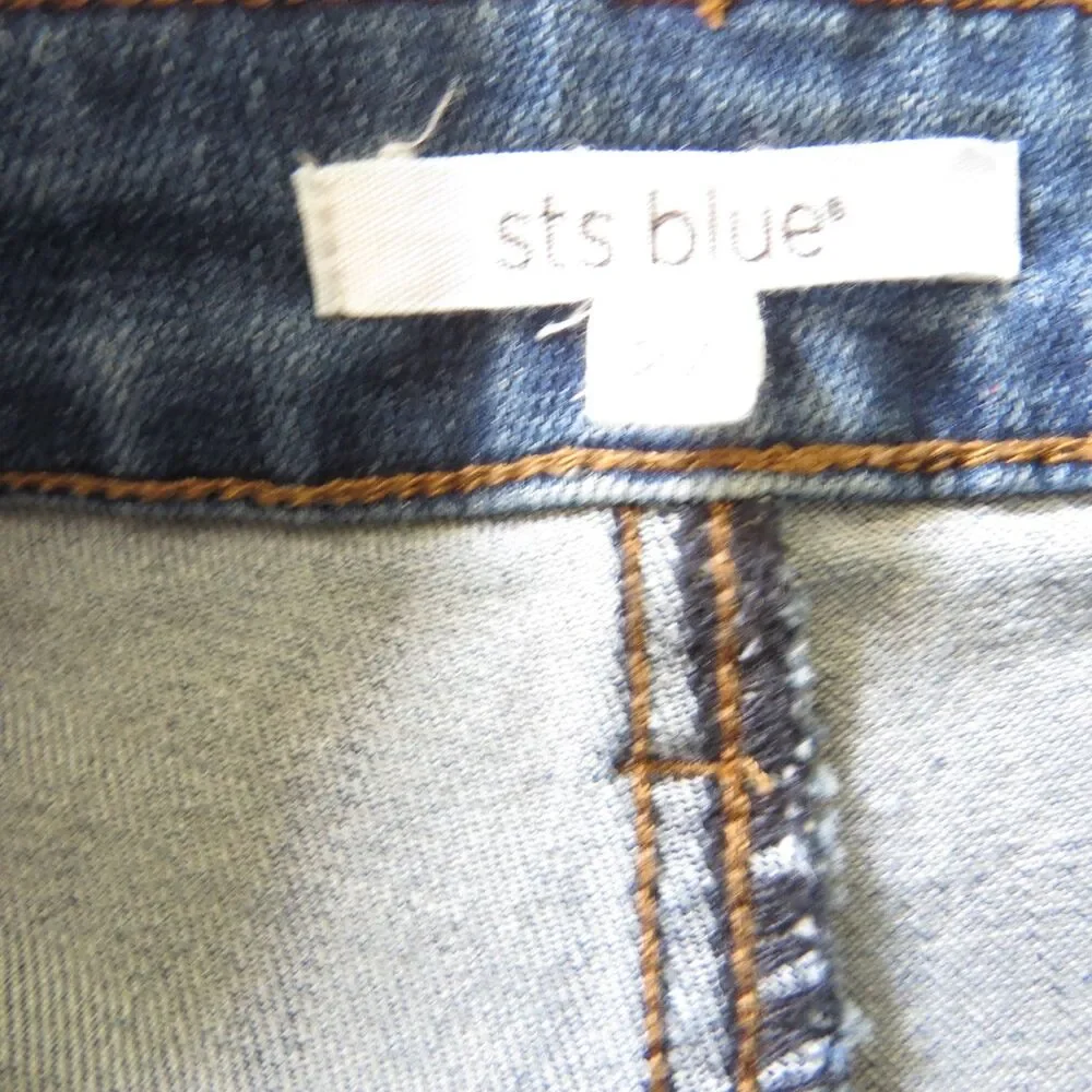 STS Blue High Rise Med Wash Denim Shorts Raw Edge Festival 27" EUC - Picture 9 of 11